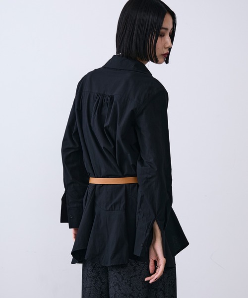 MONOe（モノエ）の「ベルト付きロングフレアシャツワンピース（シャツ/ブラウス・レディース・ボルドー/ホワイト/ブラック・FREE）」の19枚目の写真