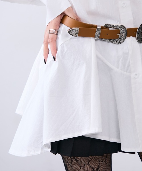 MONOe（モノエ）の「ベルト付きロングフレアシャツワンピース（シャツ/ブラウス・レディース・ボルドー/ホワイト/ブラック・FREE）」の12枚目の写真