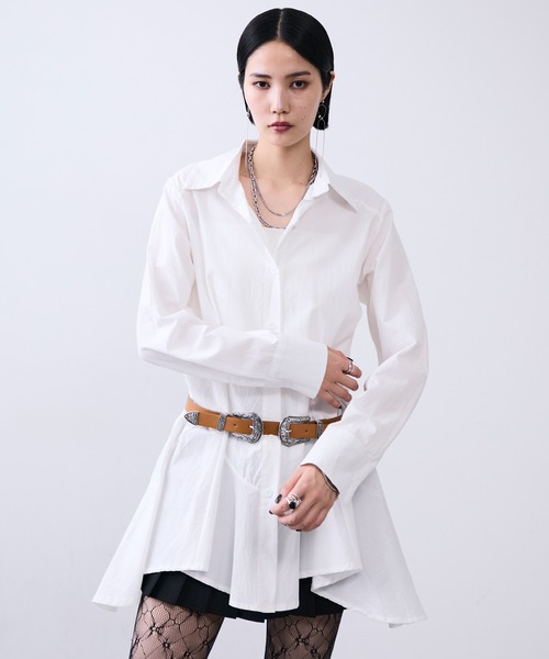 MONOe（モノエ）の「ベルト付きロングフレアシャツワンピース（シャツ/ブラウス・レディース・ボルドー/ホワイト/ブラック・FREE）」の7枚目の写真