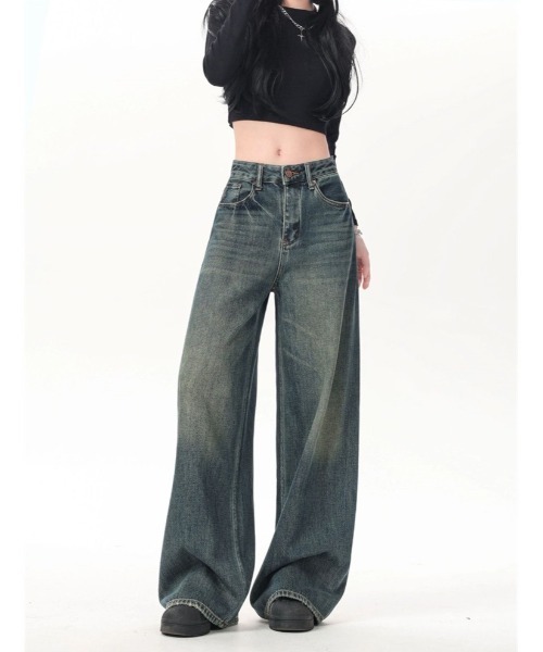 shameless(シェイムレス)の「ヴィンテージ加工セミワイドデニムパンツ(デニムパンツ・レディース・ブルー・S/M)」の3枚目の写真