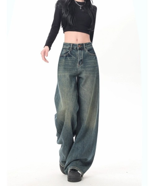 shameless(シェイムレス)の「ヴィンテージ加工セミワイドデニムパンツ(デニムパンツ・レディース・ブルー・S/M)」の5枚目の写真