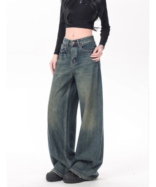 shameless(シェイムレス)の「ヴィンテージ加工セミワイドデニムパンツ(デニムパンツ・レディース・ブルー・S/M)」の6枚目の写真