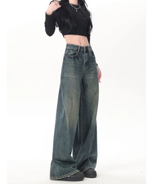 shameless(シェイムレス)の「ヴィンテージ加工セミワイドデニムパンツ(デニムパンツ・レディース・ブルー・S/M)」の7枚目の写真