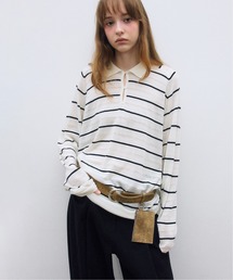 ELOOPS（イーループス）の「【ELOOPS】ウール混 ポロカラー アイレットボーダーニットプルオーバー（ニット/セーター）」