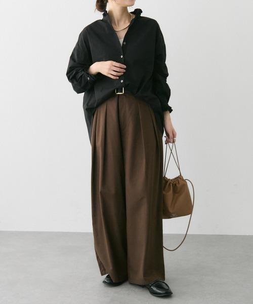 PUAL CE CIN（ピュアルセシン）の「コットンレーヨンツータックワイドパンツ（スラックス・レディース・ダークブラウン/ベージュ/キャメル・FREE）」の20枚目の写真