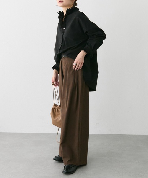 PUAL CE CIN（ピュアルセシン）の「コットンレーヨンツータックワイドパンツ（スラックス・レディース・ダークブラウン/ベージュ/キャメル・FREE）」の19枚目の写真