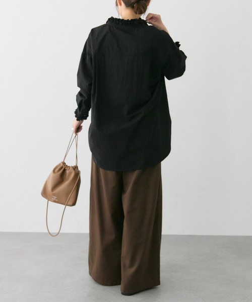 PUAL CE CIN（ピュアルセシン）の「コットンレーヨンツータックワイドパンツ（スラックス・レディース・ダークブラウン/ベージュ/キャメル・FREE）」の18枚目の写真