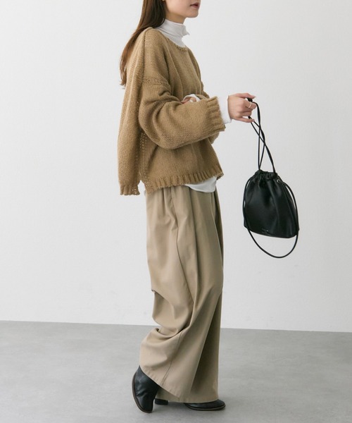 PUAL CE CIN（ピュアルセシン）の「コットンレーヨンツータックワイドパンツ（スラックス・レディース・ダークブラウン/ベージュ/キャメル・FREE）」の6枚目の写真