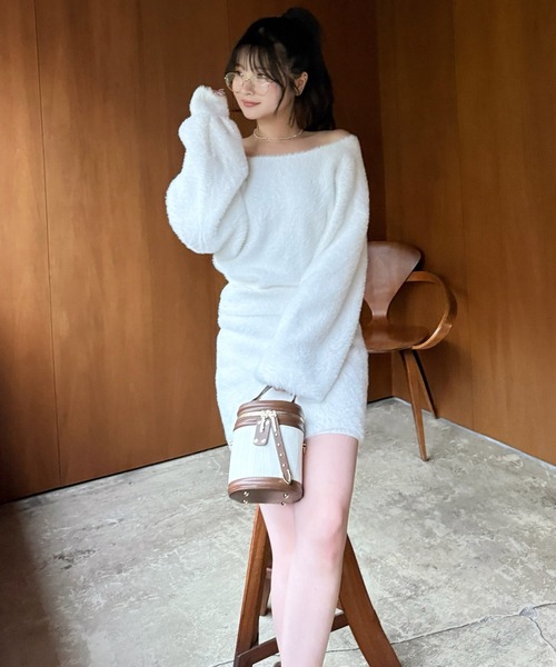 ROYAL PARTY（ロイヤルパーティー）の「カシュクールシャギーニットトップス（ニット/セーター・レディース・オフホワイト/ピンク/ライトグレー/ネイビー・FREE）」の18枚目の写真