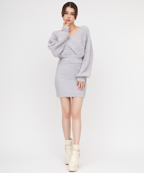 ROYAL PARTY（ロイヤルパーティー）の「カシュクールシャギーニットトップス（ニット/セーター・レディース・オフホワイト/ピンク/ライトグレー/ネイビー・FREE）」の16枚目の写真