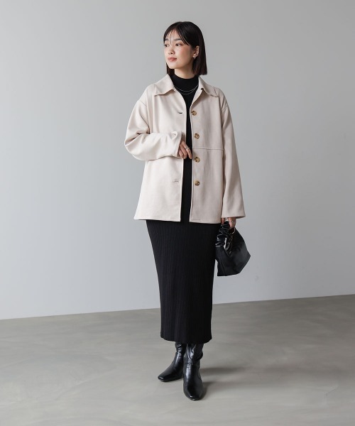 Bou Jeloud（ブージュルード）の「ステンカラースエードジャケット（テーラードジャケット・レディース・モカ/キャメル/オフホワイト・38）」の5枚目の写真