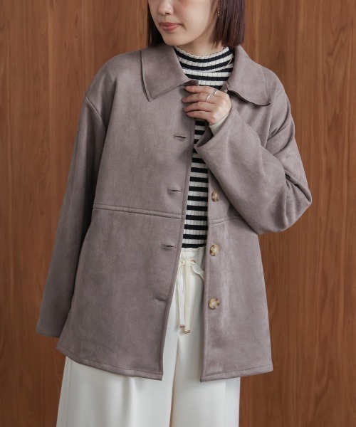 Bou Jeloud（ブージュルード）の「ステンカラースエードジャケット（テーラードジャケット・レディース・モカ/キャメル/オフホワイト・38）」の20枚目の写真