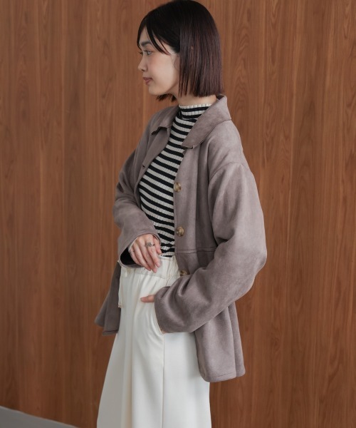 Bou Jeloud（ブージュルード）の「ステンカラースエードジャケット（テーラードジャケット・レディース・モカ/キャメル/オフホワイト・38）」の10枚目の写真