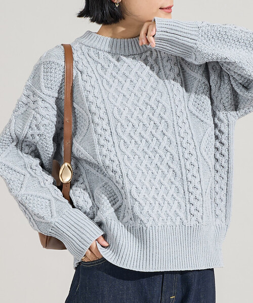 FREAK'S STORE（フリークスストア）の「ミックスケーブルクルーネックニット（ニット/セーター・レディース・オフホワイト/ライトグレー/レッド/ネイビー/ブラウン・ﾌﾘ-）」の3枚目の写真