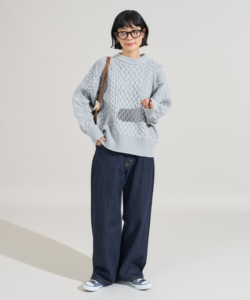 FREAK'S STORE（フリークスストア）の「ミックスケーブルクルーネックニット（ニット/セーター・レディース・オフホワイト/ライトグレー/レッド/ネイビー/ブラウン・ﾌﾘ-）」の6枚目の写真