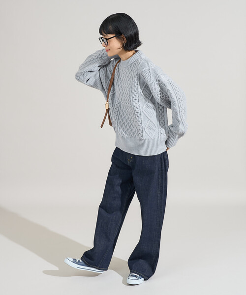 FREAK'S STORE（フリークスストア）の「ミックスケーブルクルーネックニット（ニット/セーター・レディース・オフホワイト/ライトグレー/レッド/ネイビー/ブラウン・ﾌﾘ-）」の8枚目の写真