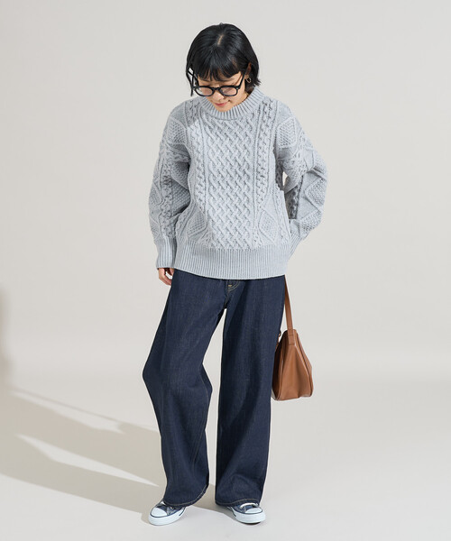 FREAK'S STORE（フリークスストア）の「ミックスケーブルクルーネックニット（ニット/セーター・レディース・オフホワイト/ライトグレー/レッド/ネイビー/ブラウン・ﾌﾘ-）」の10枚目の写真