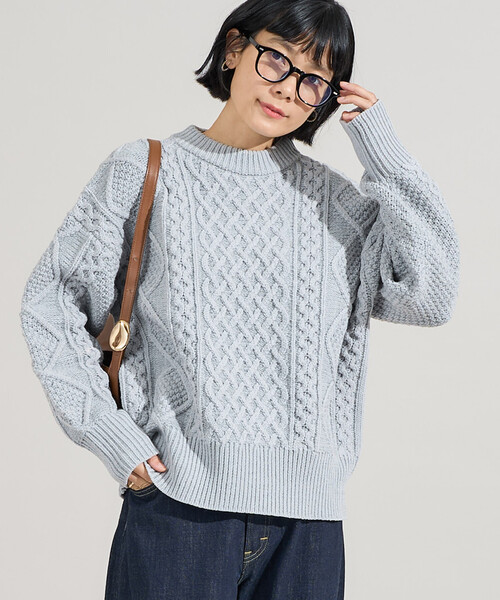 FREAK'S STORE（フリークスストア）の「ミックスケーブルクルーネックニット（ニット/セーター・レディース・オフホワイト/ライトグレー/レッド/ネイビー/ブラウン・ﾌﾘ-）」の11枚目の写真