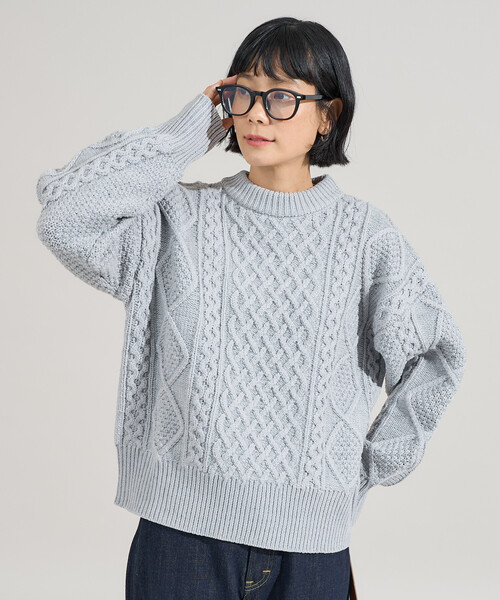 FREAK'S STORE（フリークスストア）の「ミックスケーブルクルーネックニット（ニット/セーター・レディース・オフホワイト/ライトグレー/レッド/ネイビー/ブラウン・ﾌﾘ-）」の16枚目の写真