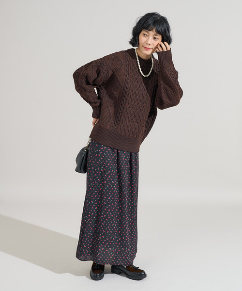 FREAK'S STORE（フリークスストア）の「ミックスケーブルクルーネックニット（ニット/セーター・レディース・オフホワイト/ライトグレー/レッド/ネイビー/ブラウン・ﾌﾘ-）」の20枚目の写真