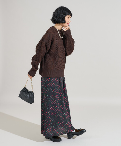 FREAK'S STORE（フリークスストア）の「ミックスケーブルクルーネックニット（ニット/セーター・レディース・オフホワイト/ライトグレー/レッド/ネイビー/ブラウン・ﾌﾘ-）」の21枚目の写真