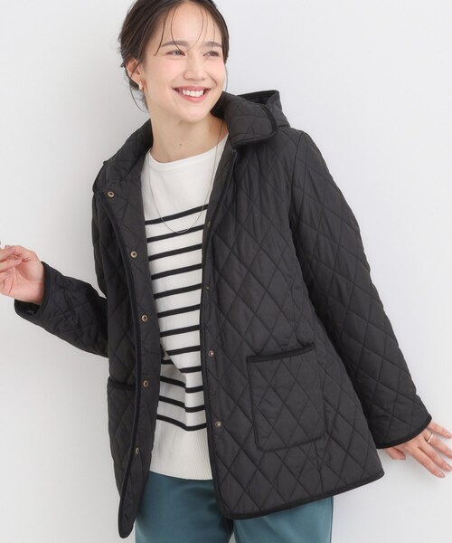 SHOO・LA・RUE(シューラルー)の「【撥水/フード取り外し可】サッと羽織れる ダイヤ柄キルトジャケット(その他アウター・レディース・ブラウン系/ブラック/ベージュ・02/03/04/01)」の2枚目の写真