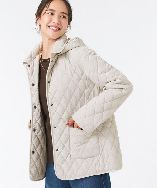 SHOO・LA・RUE（シューラルー）の「【撥水/フード取り外し可】サッと羽織れる ダイヤ柄キルトジャケット（その他アウター・レディース・ブラウン系/ブラック/ベージュ・02/03/04/01）」の4枚目の写真