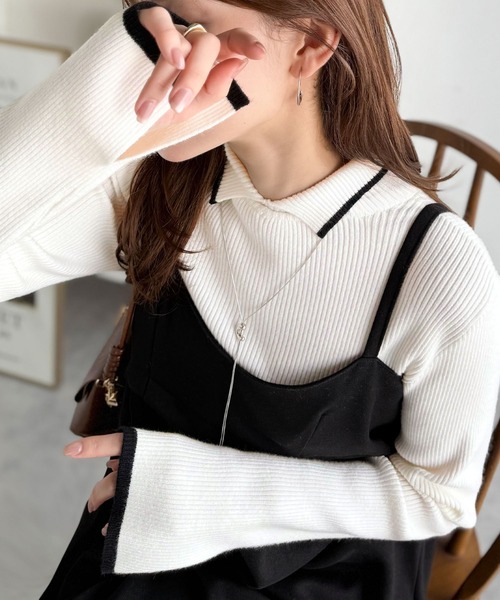 classicalelf(クラシカルエルフ)の「《daaco×クラシカルエルフコラボ》スタイリングが一気に垢抜ける。上品配色が映える袖スリット入り前後2WAYハイネックリブニット(ニット/セーター・レディース・ベージュ系その他/オフホワイト/チャコール・X-LARGE/SMALL/MEDIUM/LARGE)」の12枚目の写真