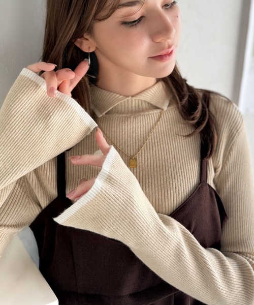 classicalelf(クラシカルエルフ)の「《daaco×クラシカルエルフコラボ》スタイリングが一気に垢抜ける。上品配色が映える袖スリット入り前後2WAYハイネックリブニット(ニット/セーター・レディース・ベージュ系その他/オフホワイト/チャコール・X-LARGE/SMALL/MEDIUM/LARGE)」の9枚目の写真