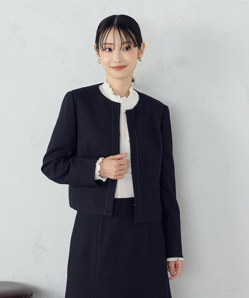 COMME CA ISM(コムサイズム)の「【宮城舞さん着用】【セットアップ対応】ラメツイード ジャケット(ノーカラージャケット・レディース・ネイビー/グレー・X-SMALL/SMALL/MEDIUM/LARGE/X-LARGE)」の2枚目の写真