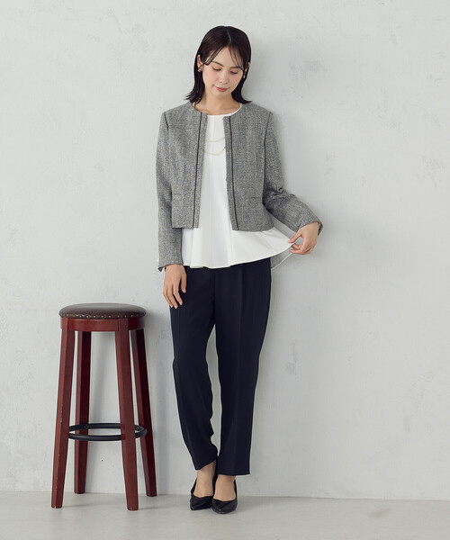 COMME CA ISM(コムサイズム)の「【宮城舞さん着用】【セットアップ対応】ラメツイード ジャケット(ノーカラージャケット・レディース・ネイビー/グレー・X-SMALL/SMALL/MEDIUM/LARGE/X-LARGE)」の13枚目の写真