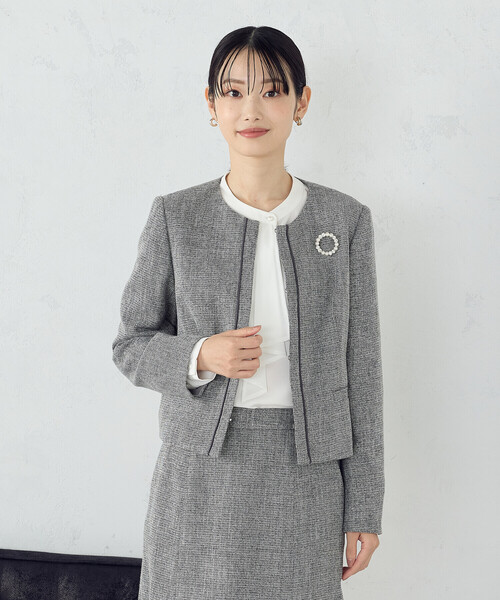 COMME CA ISM(コムサイズム)の「【宮城舞さん着用】【セットアップ対応】ラメツイード ジャケット(ノーカラージャケット・レディース・ネイビー/グレー・X-SMALL/SMALL/MEDIUM/LARGE/X-LARGE)」の16枚目の写真