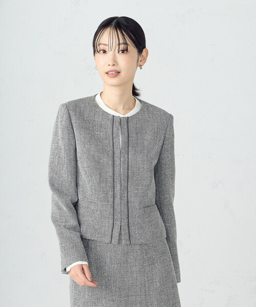 COMME CA ISM(コムサイズム)の「【宮城舞さん着用】【セットアップ対応】ラメツイード ジャケット(ノーカラージャケット・レディース・ネイビー/グレー・X-SMALL/SMALL/MEDIUM/LARGE/X-LARGE)」の17枚目の写真