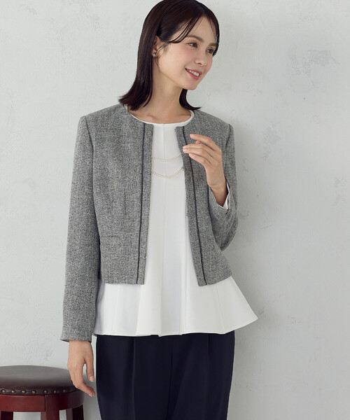 COMME CA ISM(コムサイズム)の「【宮城舞さん着用】【セットアップ対応】ラメツイード ジャケット(ノーカラージャケット・レディース・ネイビー/グレー・X-SMALL/SMALL/MEDIUM/LARGE/X-LARGE)」の22枚目の写真