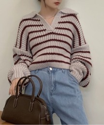 Vipoa（ヴィポア）の「stripe polo knit（ニット/セーター・レディース）」