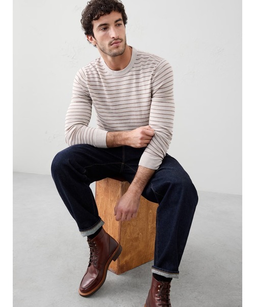 BANANA REPUBLIC FACTORY STORE(バナナリパブリック ファクトリーストア)の「BANANA REPUBLIC FACTORY STORE メリノウール テクスチャード ストライプセーター(ニット/セーター・メンズ・ブラウン・S/M/L/XL)」の3枚目の写真