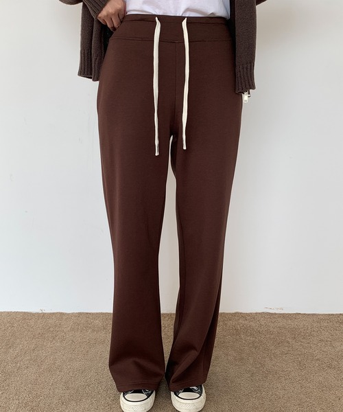 セール】【選べる丈感】裏起毛フラットウエストワイドパンツ（その他