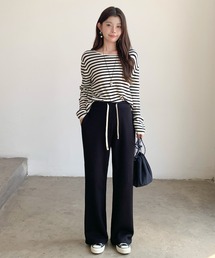 【選べる丈感】裏起毛フラットウエストワイドパンツ