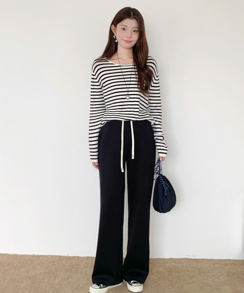 セール】【選べる丈感】裏起毛フラットウエストワイドパンツ（その他