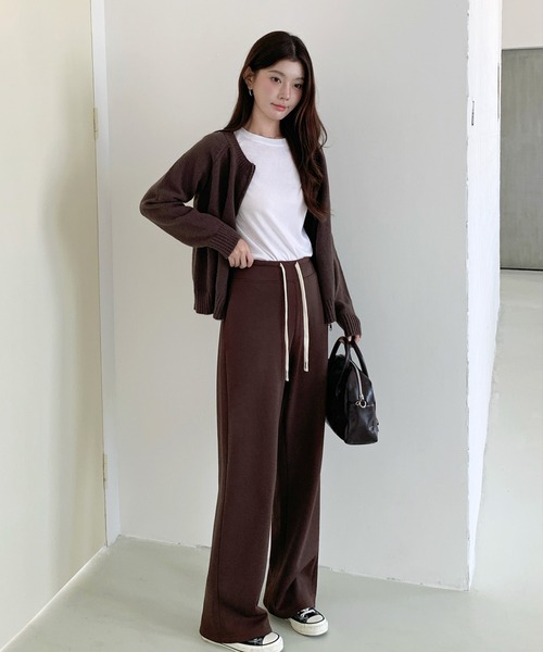 選べる丈感】裏起毛フラットウエストワイドパンツ（その他パンツ）｜by