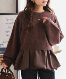 Petitle | [ 低身長向けサイズ ] 2点セット ニットトップス × バルーンブラウス(ニット/セーター)