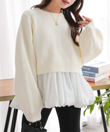 Petitle | [ 低身長向けサイズ ] 2点セット ニットトップス × バルーンブラウス(ニット/セーター)