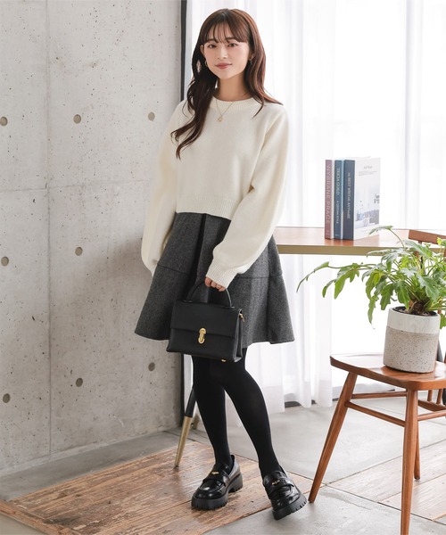 Petitle（プチレ）の「[ 低身長向けサイズ ] 2点セット ニットトップス × バルーンブラウス（ニット/セーター・レディース・ブラウン/オフホワイト/ブラック・PM）」の8枚目の写真