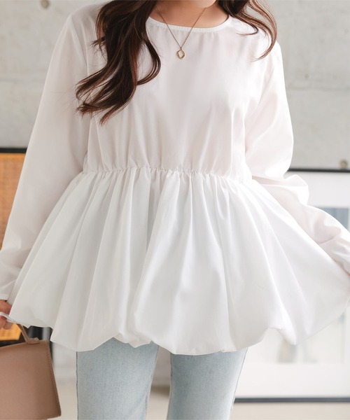 Petitle（プチレ）の「[ 低身長向けサイズ ] 2点セット ニットトップス × バルーンブラウス（ニット/セーター・レディース・ブラウン/オフホワイト/ブラック・PM）」の9枚目の写真