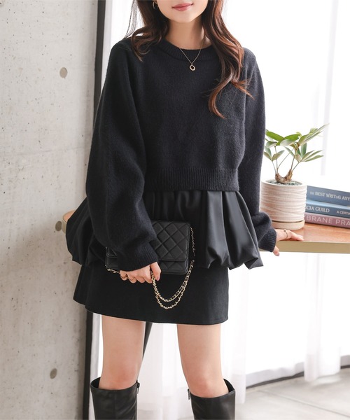 Petitle（プチレ）の「[ 低身長向けサイズ ] 2点セット ニットトップス × バルーンブラウス（ニット/セーター・レディース・ブラウン/オフホワイト/ブラック・PM）」の10枚目の写真