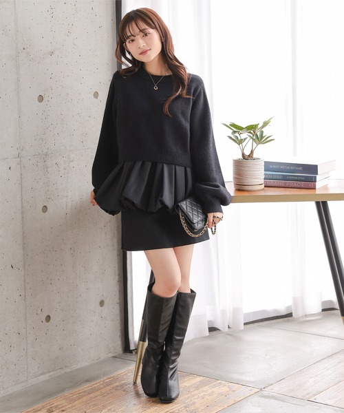 Petitle（プチレ）の「[ 低身長向けサイズ ] 2点セット ニットトップス × バルーンブラウス（ニット/セーター・レディース・ブラウン/オフホワイト/ブラック・PM）」の11枚目の写真