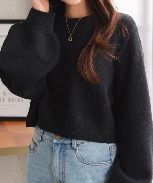 Petitle（プチレ）の「[ 低身長向けサイズ ] 2点セット ニットトップス × バルーンブラウス（ニット/セーター・レディース・ブラウン/オフホワイト/ブラック・PM）」の12枚目の写真