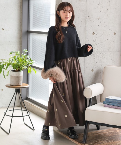 Petitle（プチレ）の「[ 低身長向けサイズ ] 2点セット ニットトップス × バルーンブラウス（ニット/セーター・レディース・ブラウン/オフホワイト/ブラック・PM）」の13枚目の写真