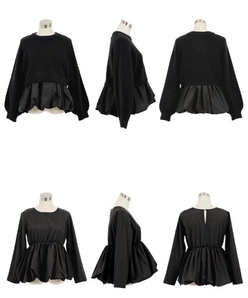 Petitle（プチレ）の「[ 低身長向けサイズ ] 2点セット ニットトップス × バルーンブラウス（ニット/セーター・レディース・ブラウン/オフホワイト/ブラック・PM）」の16枚目の写真