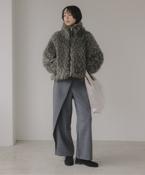 210nouve（トゥージュヌーブ）の「シープファー スタンドカラー ブルゾン（ブルゾン・レディース・ベージュ/ブラウン/チャコールグレー・FREE）」の19枚目の写真